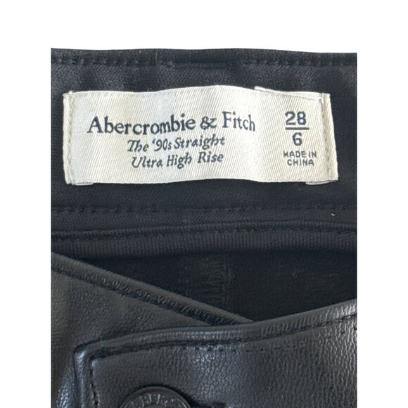 Abercrombie & Fitch Criss Cross 90s Straight High Rise Vegan Leather Black Pants - Picture 9 of 12